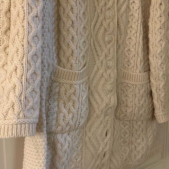 Aran Crafts 100% Merino Wool Ivory Cable Knit Cardigan Button Down Pockets XXL - Picture 4 of 9